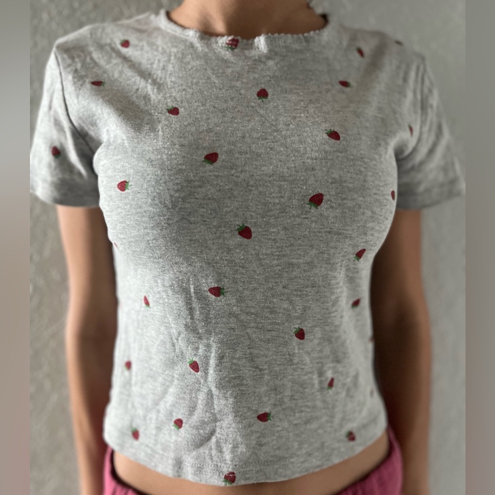 Gray Strawberry Print Women's Top